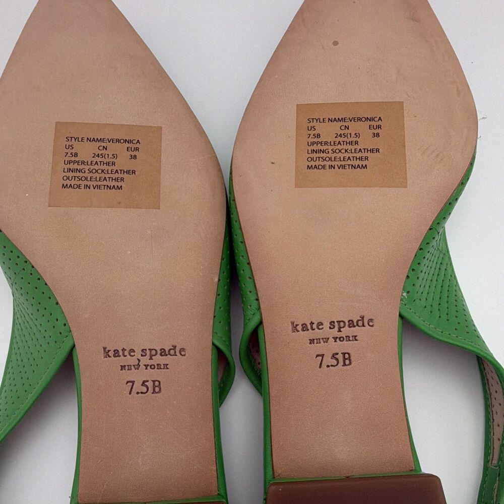 Kate Spade New York Women's Green Leather Slingback Bow Flats Pointed Toe 7.5B - Picture 9 of 10